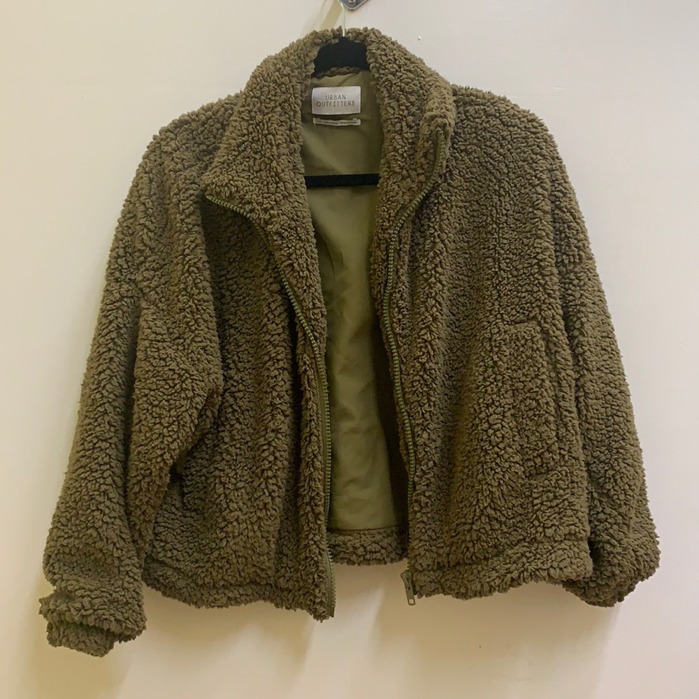 URBAN OUTFITTERS GREEN TEDDY JACKET (S)